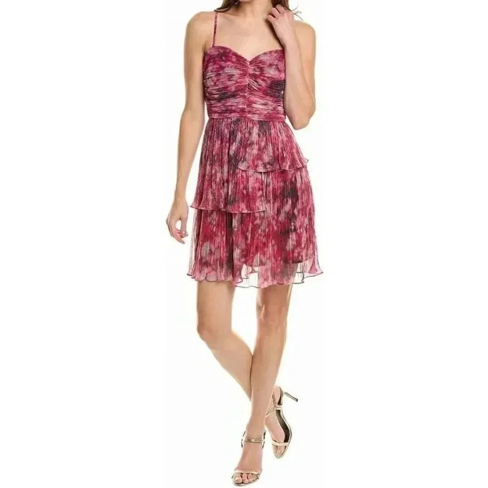 Laundry By Shelli Segal Tiered Shimmer Mini Dress (Mixed Colors Pink)